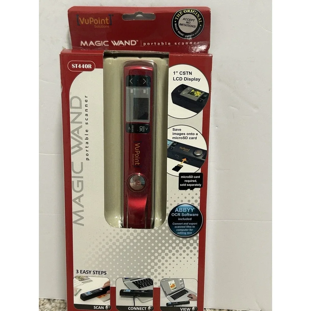 VuPoint Solutions Magic Wand Wireless Portable Handheld Scanner Model ST440R RED